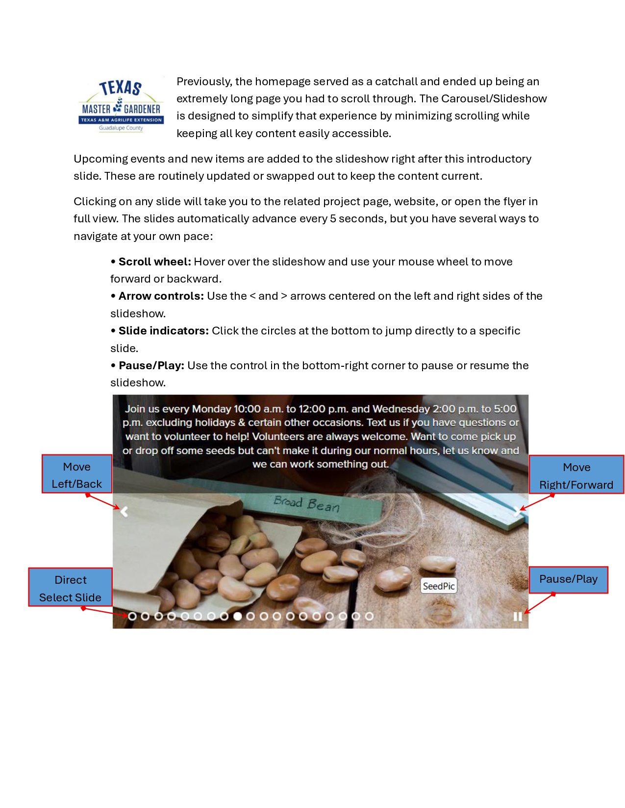 Homepage Carousel Slider Explanation