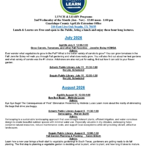 Lunch & Learn Schedule July & August 2026