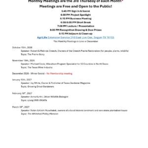 Membership Meeting Speakers October 2026 thru March 2027